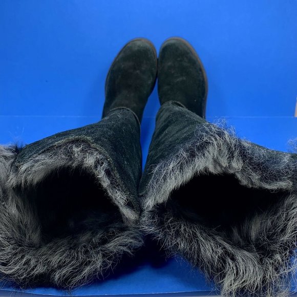 UGG Rosalind Toscano Fur Lined Boots Womens Size 7 Black Suede 17 Inch - Picture 9 of 10
